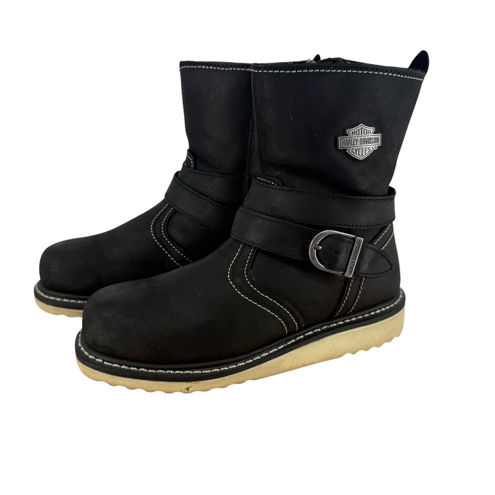 Harley-Davidson Engineer Biker Boots Womens 7M Black Leather Contrast Stitch